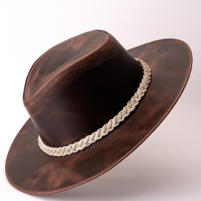 Chapéu Inglês em Couro Legítimo com Bandinhas Removíveis