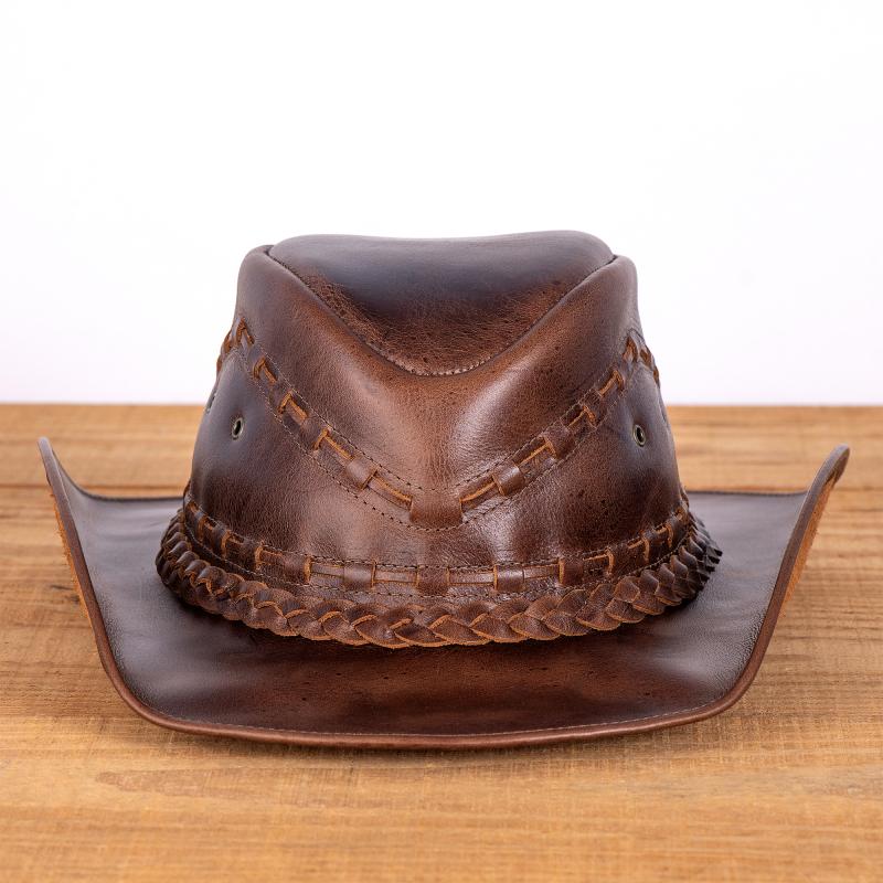 Chapéu Country em Couro Legítimo com Bandinha Trançada