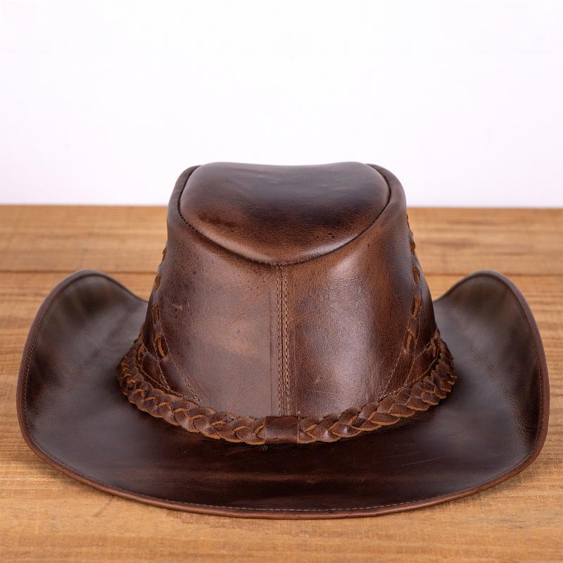 Chapéu Country em Couro Legítimo com Bandinha Trançada